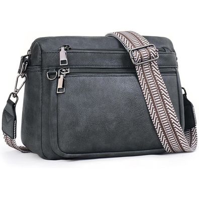 Muiikola Damen Umhängetasche Mittelgroß Leder Schultertasche Schwarz