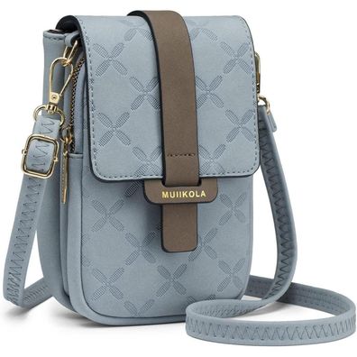 Muiikola Handytasche RFID Damen Leder Umhängetasche Blau