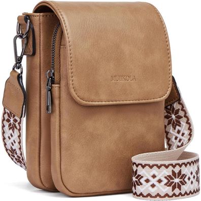 Muiikola Damen Handytasche Umhängetasche RFID Leder Breiter Gurt Z-gelbkhaki