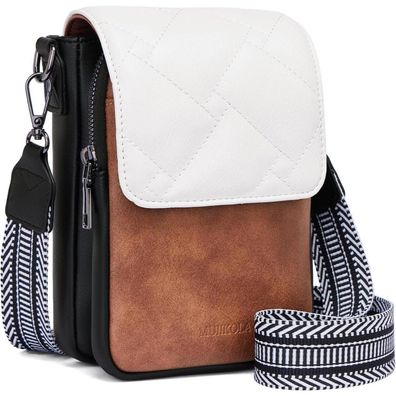 Muiikola Handytasche Umhängetasche RFID Damen Leder Breiter Gurt Z-schwarzbraun