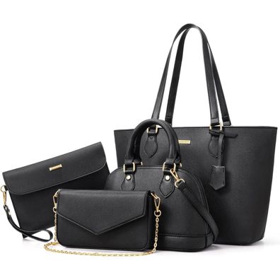 Bagsure Damen Handtaschen Set 4-teilig Schwarz Kunstleder Groß Mittel