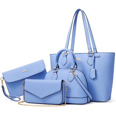 Handtasche Damen 4-teiliges Set Büro Schule Einkauf Reise, Blau