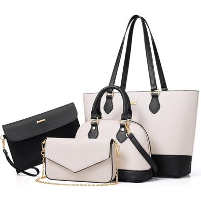 Bagsure Damen Handtaschen Set Büro Schule Reise Geschenk weiß-schwarz
