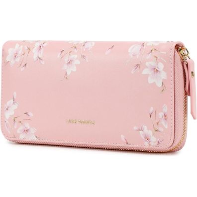 Geldbörse Damen groß Langformat RFID Blumen Prägung Fächer Rosa