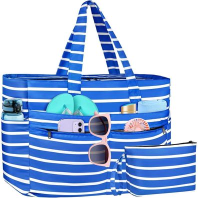 WACCET Strandtasche XXL Damen Wasserdicht Reißverschluss, Faltbar Urlaub Pool