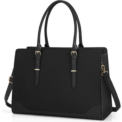Igolumon Handtasche Damen Shopper Schwarz Laptoptasche 15.6 Zoll PU Leder Tote