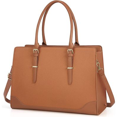 Igolumon Damen Handtasche Braun 15.6 Zoll Laptoptasche PU Leder - Große