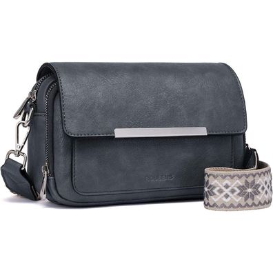 Damen Handy Umhängetasche Vegan Leder Crossbody Schultertasche Schwarz