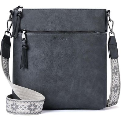 Damen Umhängetasche Mittelgroß Vegan Leder RFID Crossbody Schwarz