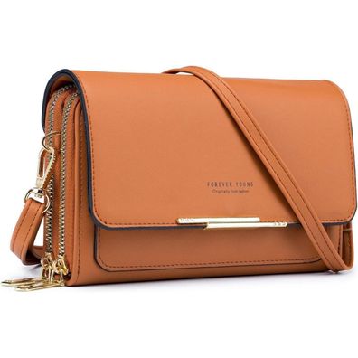 Damen Klein PU Leder Umhängetasche Handy Crossbody A-braun