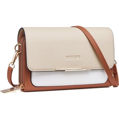 Damen PU Leder Umhängetasche Crossbody Handytasche B-beige/Braun