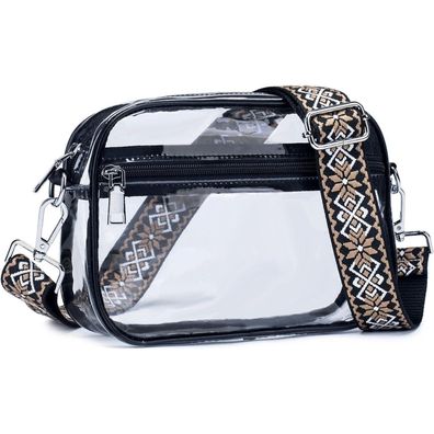 Damen Handy Umhängetasche Veganem Leder Crossbody Schwarz