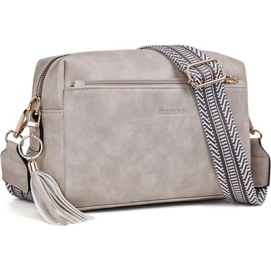 Damen Umhängetasche Veganem Leder Crossbody Schultertasche C-reisgrau