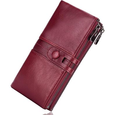 Große Vintage Leder Geldbörse Damen RFID Schutz 13 Kartenfächer Handytasche