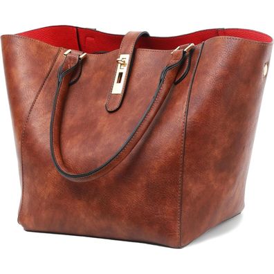 Damen Shopper Handtasche Groß Leder Henkeltasche Schultertasche Schwarz