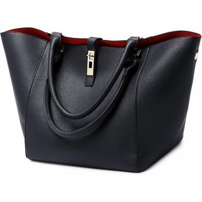 Damen Leder Shopper Handtasche Groß Henkeltasche Paris Design Rot Innenfutter