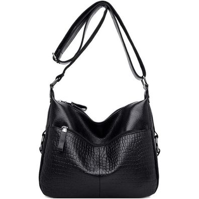 Damen Umhängetasche Handtasche PU-Leder Schultergurt Schultertasche Schwarz