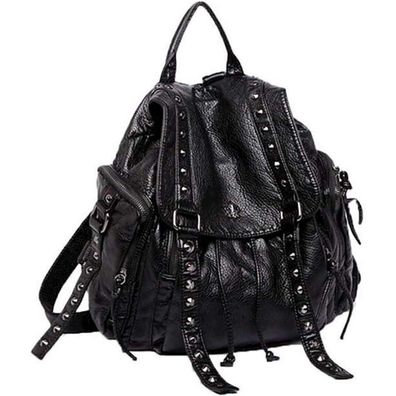 Coolives Damen Rucksackhandtasche PU Leder Schwarz Teenager Mädchen Rucksack