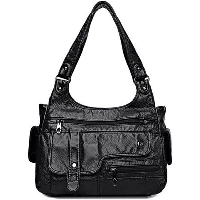 Damen Hobo Handtasche PU-Leder Vintage Schultertasche Schwarz