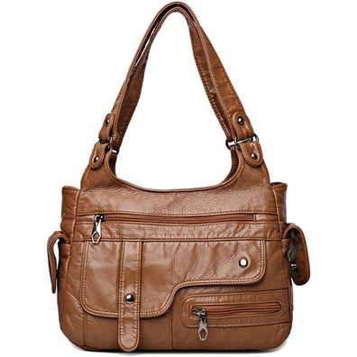 Damen Hobo Handtasche PU-Leder Vintage Schultertasche Mutter Khaki