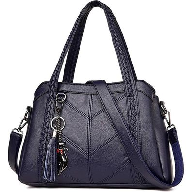 Damen Hobo Schultertasche Handtasche PU-Leder Schwarz