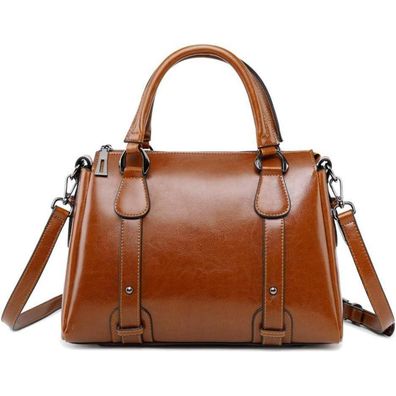 Damen Handtasche Leder Schulter Umhängetasche Henkeltasche Braun EINWEG