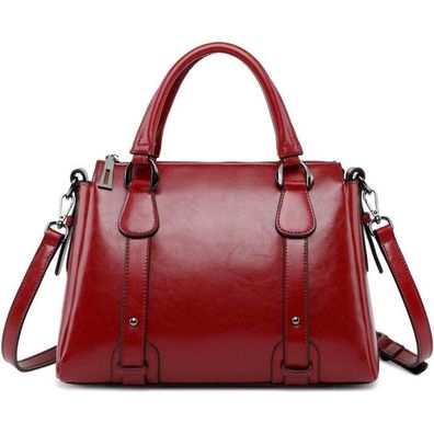 Coolives Damen Weinrote Leder Handtasche Henkeltasche Umhängetasche