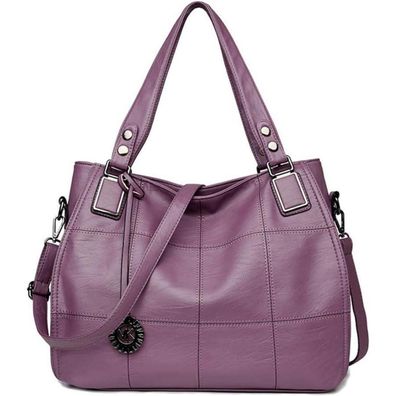 Kris Anna Damen Hobo Schultertasche Shopper PU-Leder Stickerei Lila