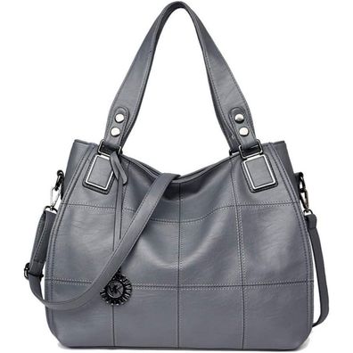 Kris Anna Damen Hobo Schultertasche Umhängetasche Stickerei PU Leder Grau