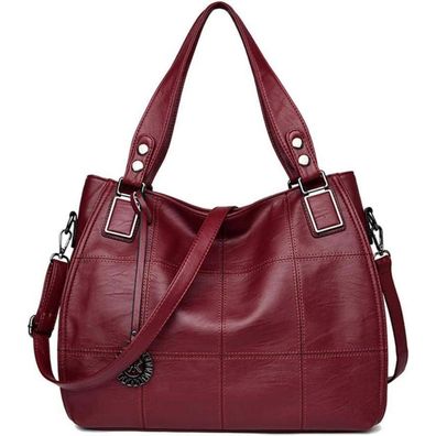 Damen Hobo Schultertasche Kris Anna PU-Leder Weinrot Stickerei
