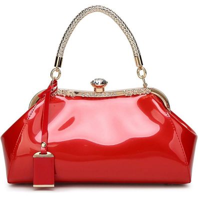 Damen Handtasche PU-Lackleder Henkeltasche Schultertasche Hochzeit Rot EINWEG