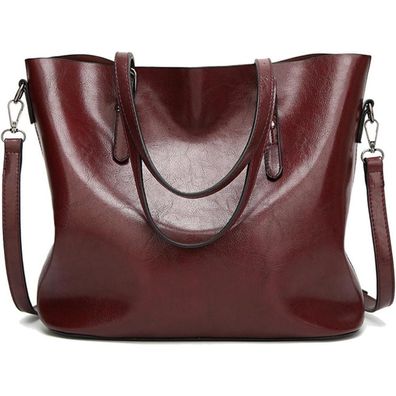 Coolives Damen Tote Shopper Tasche aus PU-Leder, Kaffee Braun - Vielseitige