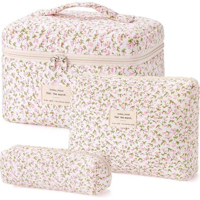 Kawaii Reise Kosmetiktasche Set Blumenmuster Damen Make up Bag Aesthetic Stuff