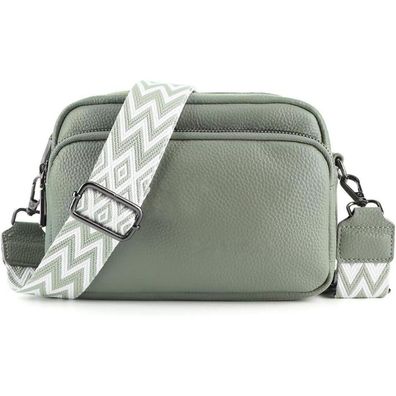 Damen Handy Umhängetasche Echtes Leder Crossbody Bag Schultertasche 3 Fächer