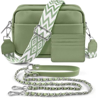 Damen Umhängetasche Echtes Leder Crossbody Bag 2 Schultergurt Kartenhalter