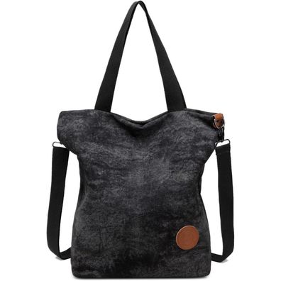 Damen Canvas Handtasche Schultertasche Multifunktionale Umhängetasche Schwarz