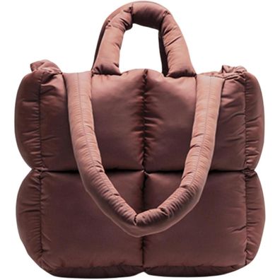 MadGrandeur Glossy Quilted Puffer Tote Bag Women's Shoulder Handbag