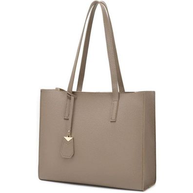 Damen Handtasche Groß Shopper Schultertasche Kunstleder Reißverschluss A-Khaki