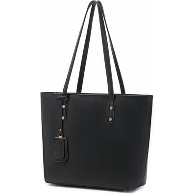 Damen Handtasche Schwarz Leder Tote Tasche Große Kapazität Reißverschluss