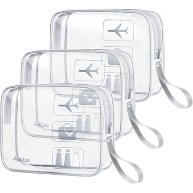 Aucuu Transparente Kulturtasche 3er Set - PVC Kosmetiktasche wasserdicht - TSA