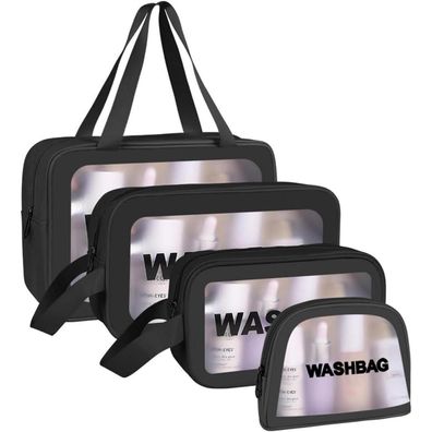 Transparente Kosmetiktasche PVC PU-Leder Kulturbeutel 4PC Schwarz