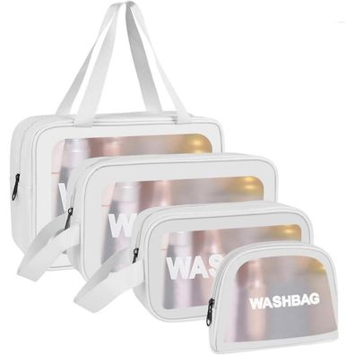 Transparente PU-Leder Kulturbeutel Organizer Reise Kosmetiktasche 4PC