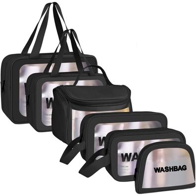 Aucuu Transparente Reise Kulturbeutel PU-Leder Organizer Schwarz 6PC
