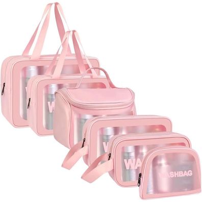 Transparente Kosmetiktasche 6PC Set, PU-Leder Organizer, Reise Kulturbeutel
