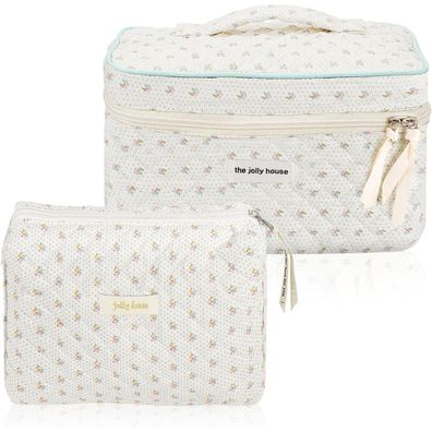 Aucuu Reise Kosmetiktasche Damen Groß Blumenmuster Baumwolle Make-up-Tasche