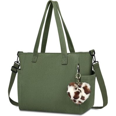 Damen Kord Groß Handtasche Cord Tote Umhängetasche Shopper Reißverschluss