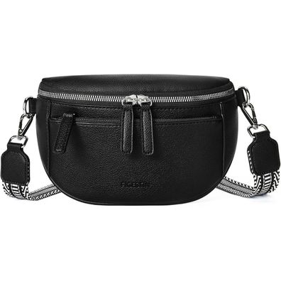Figestin Bauchtasche Damen PU Leder Crossbody Bag Breiter Gurt Schwarz