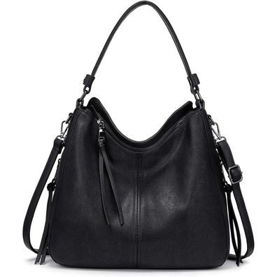 Damen Lederimitat Designer Umhängetasche Hobo Tasche groß Schwarz