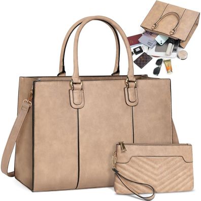Damen Handtasche 15,6 Zoll Shopper PU Leder Arbeitstasche mit Clutch