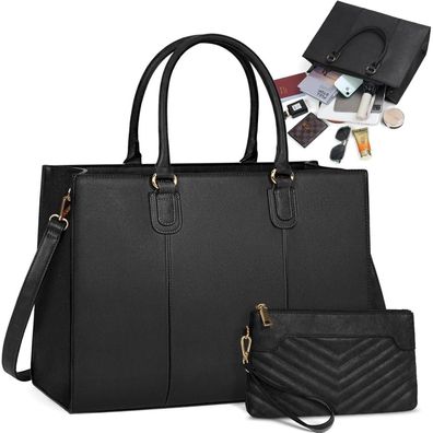Handtasche Damen 15,6 Zoll Shopper Arbeitstasche Tote Clutch PU Leder Business